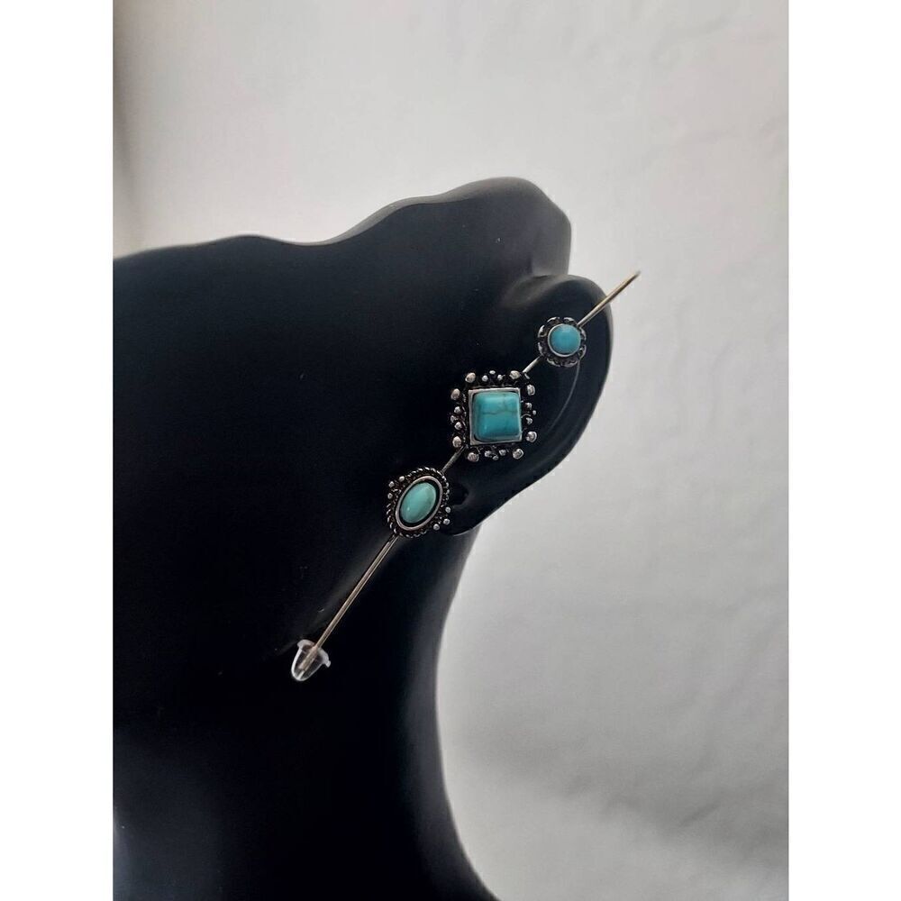 Western  Boho Turquoise Geometric Ear Climber Ear Hugger Ear Jacket